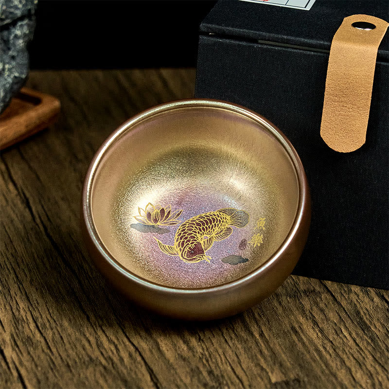 Buddha Stones ręcznie robione chińskie Jianzhan Koi Fish Lotus Leaf Ceramiczny kubek do herbaty Kung Fu 150ml - image 2