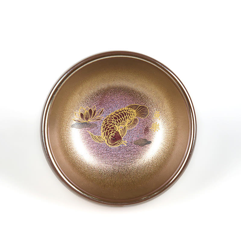 Buddha Stones ręcznie robione chińskie Jianzhan Koi Fish Lotus Leaf Ceramiczny kubek do herbaty Kung Fu 150ml - image 6