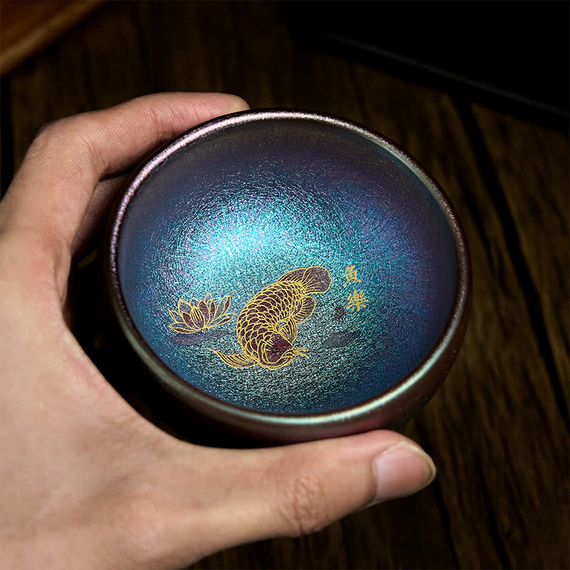 Buddha Stones ręcznie robione chińskie Jianzhan Koi Fish Lotus Leaf Ceramiczny kubek do herbaty Kung Fu 150ml - image 13
