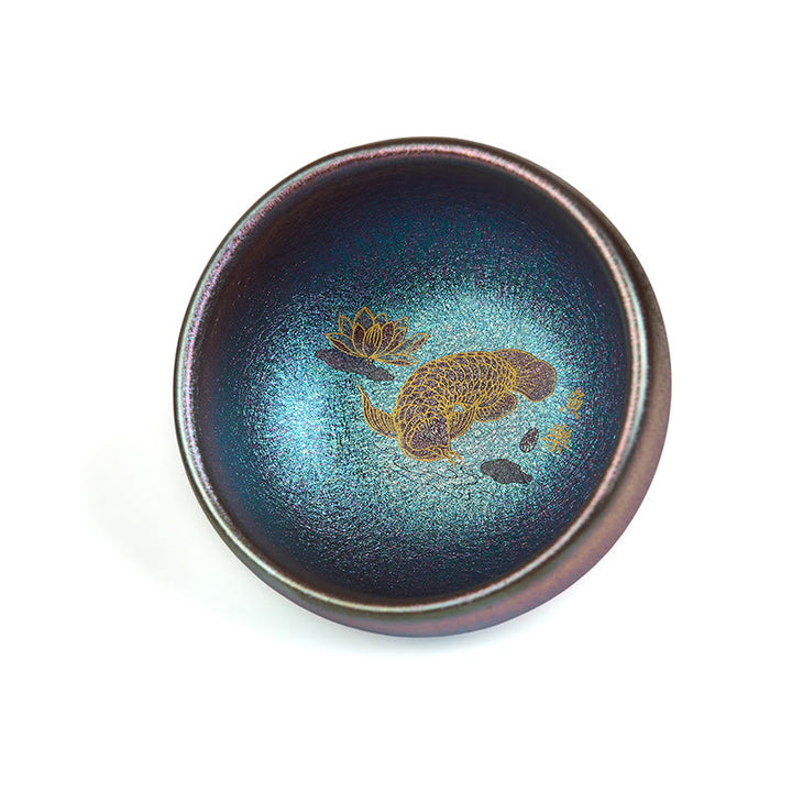 Buddha Stones ręcznie robione chińskie Jianzhan Koi Fish Lotus Leaf Ceramiczny kubek do herbaty Kung Fu 150ml - image 17