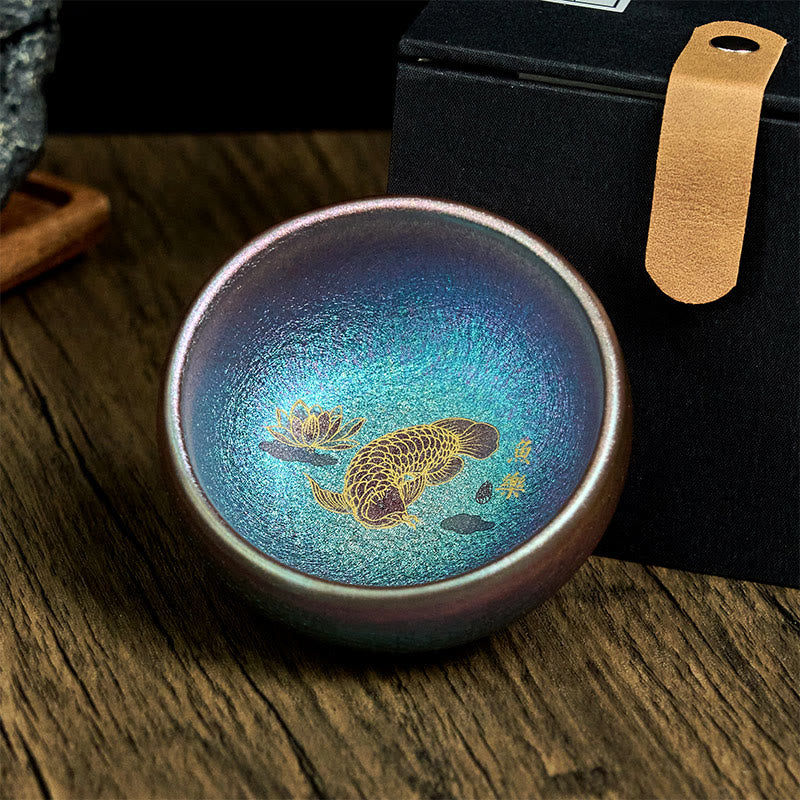Buddha Stones ręcznie robione chińskie Jianzhan Koi Fish Lotus Leaf Ceramiczny kubek do herbaty Kung Fu 150ml - image 12