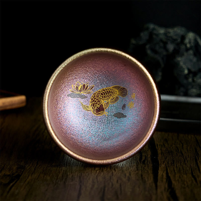 Buddha Stones ręcznie robione chińskie Jianzhan Koi Fish Lotus Leaf Ceramiczny kubek do herbaty Kung Fu 150ml - Fioletowo-złota ryba Koi 8,8 cm*5,5 cm*150 ml - Bez pudełka prezentowego - image 20