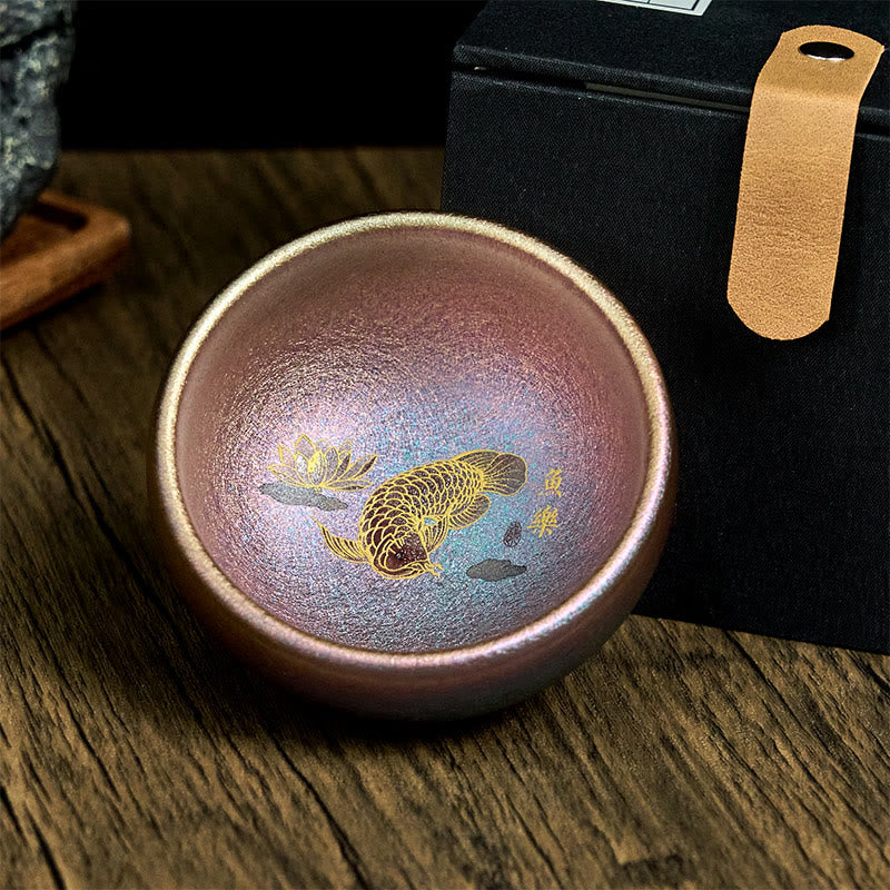 Buddha Stones ręcznie robione chińskie Jianzhan Koi Fish Lotus Leaf Ceramiczny kubek do herbaty Kung Fu 150ml - image 21