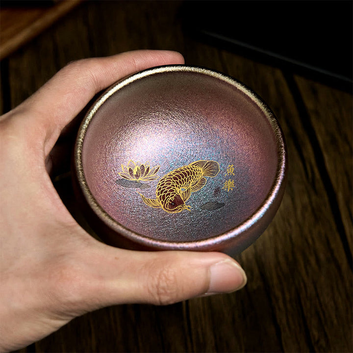 Buddha Stones ręcznie robione chińskie Jianzhan Koi Fish Lotus Leaf Ceramiczny kubek do herbaty Kung Fu 150ml - image 22