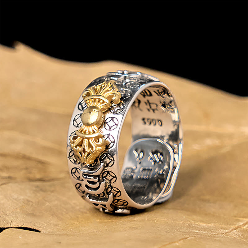Pierścionek balansowy z Buddha Stones w stylu vintage Om Mani Padme Hum Vajra z miedzianym wykończeniem srebra - Miedź (US7-US11) - image 1