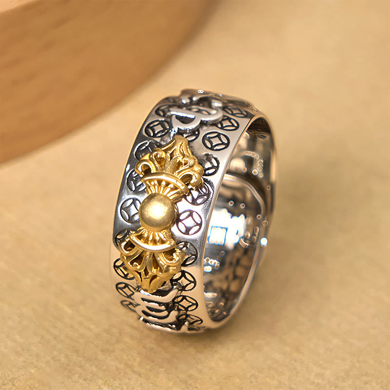 Pierścionek balansowy z Buddha Stones w stylu vintage Om Mani Padme Hum Vajra z miedzianym wykończeniem srebra - image 2