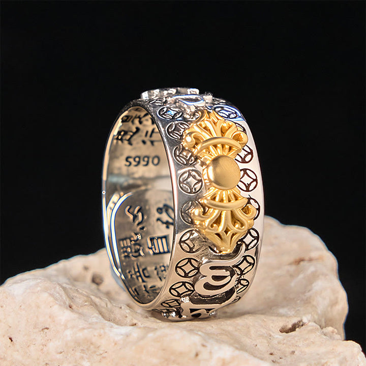 Pierścionek balansowy z Buddha Stones w stylu vintage Om Mani Padme Hum Vajra z miedzianym wykończeniem srebra - image 10