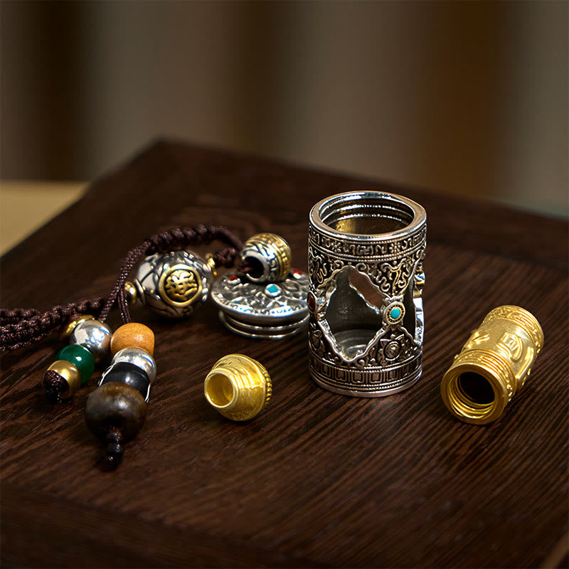 Buddha Stones Om Mani Padme Hum Ghau Modlitewnik w pudełku z miedzianym srebrem, breloczek na szczęście - image 8