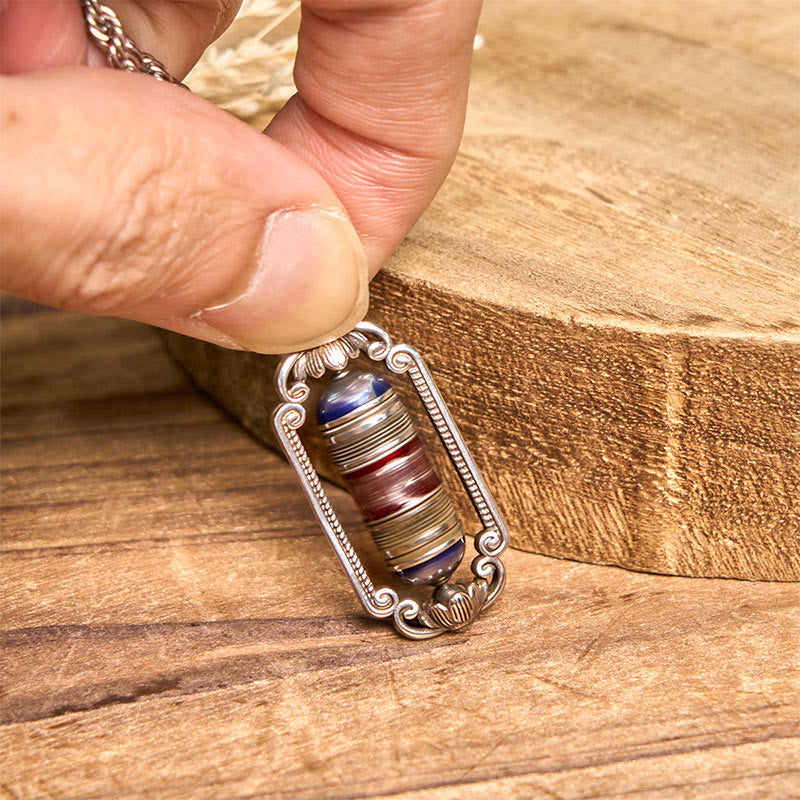 Wisiorek szczęścia z Buddha Stones w stylu vintage, z kołem modlitewnym Om Mani Padme Hum i miedzianym kółkiem modlitewnym - image 10