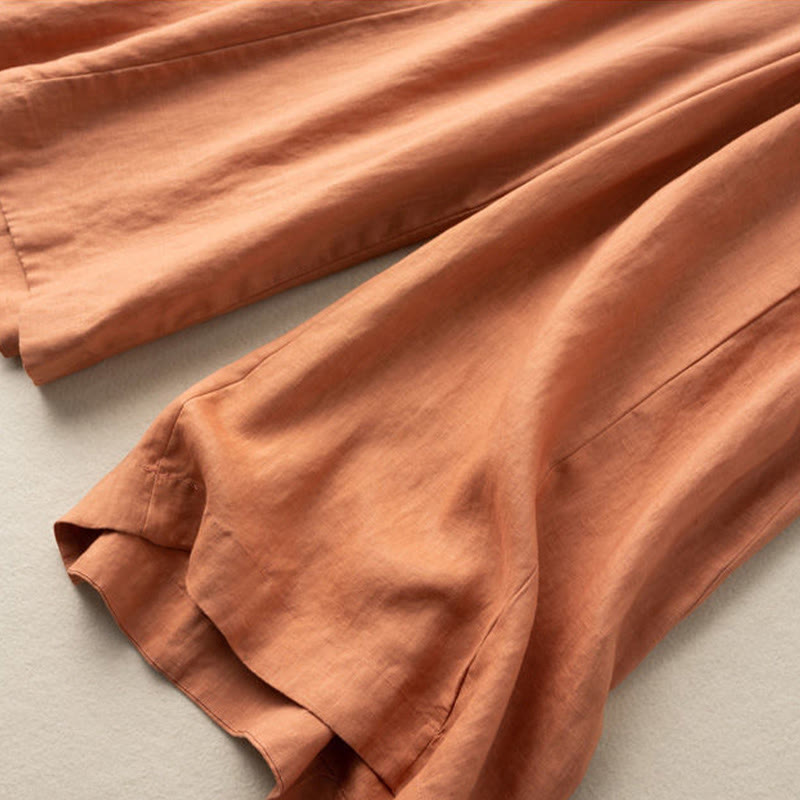 Buddha Stones Jednokolorowe Spodnie Capri o długości 7-8, skrócone, bawełniane, lniane, damskie, szerokie, z kieszeniami - image 18