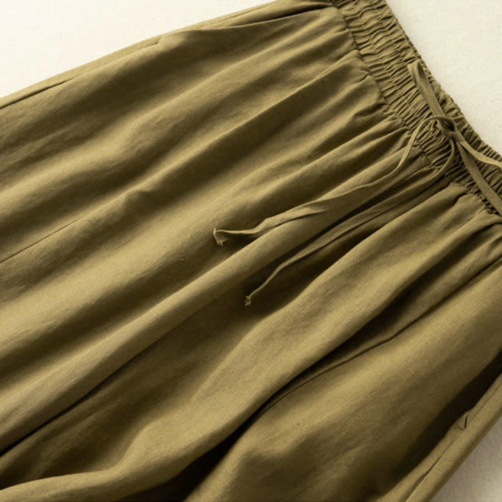 Buddha Stones Jednokolorowe Spodnie Capri o długości 7-8, skrócone, bawełniane, lniane, damskie, szerokie, z kieszeniami - image 13