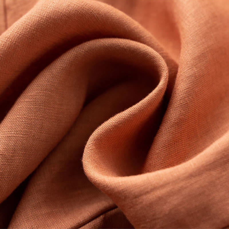 Buddha Stones Jednokolorowe Spodnie Capri o długości 7-8, skrócone, bawełniane, lniane, damskie, szerokie, z kieszeniami - image 17