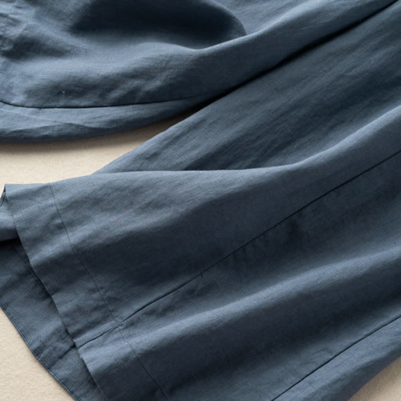 Buddha Stones Jednokolorowe Spodnie Capri o długości 7-8, skrócone, bawełniane, lniane, damskie, szerokie, z kieszeniami - image 29