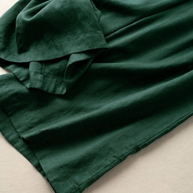 Buddha Stones Jednokolorowe Spodnie Capri o długości 7-8, skrócone, bawełniane, lniane, damskie, szerokie, z kieszeniami - image 22