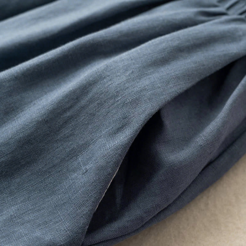 Buddha Stones Jednokolorowe Spodnie Capri o długości 7-8, skrócone, bawełniane, lniane, damskie, szerokie, z kieszeniami - image 30