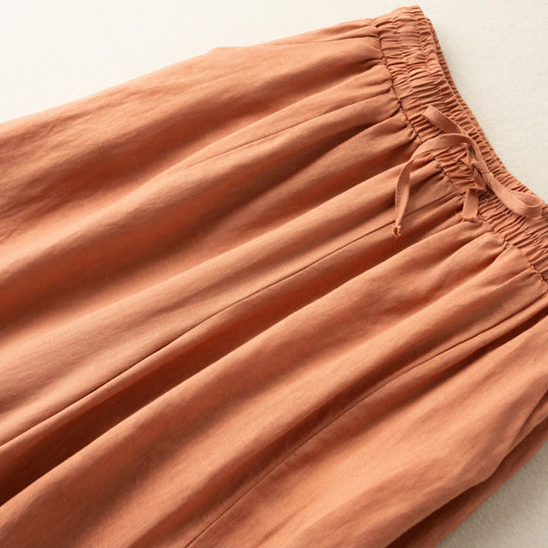 Buddha Stones Jednokolorowe Spodnie Capri o długości 7-8, skrócone, bawełniane, lniane, damskie, szerokie, z kieszeniami - image 19