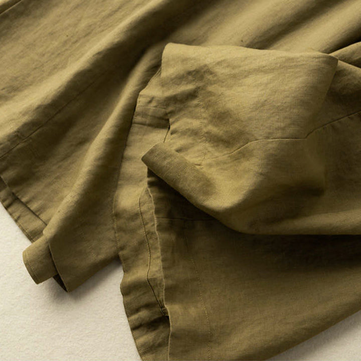 Buddha Stones Jednokolorowe Spodnie Capri o długości 7-8, skrócone, bawełniane, lniane, damskie, szerokie, z kieszeniami - image 15