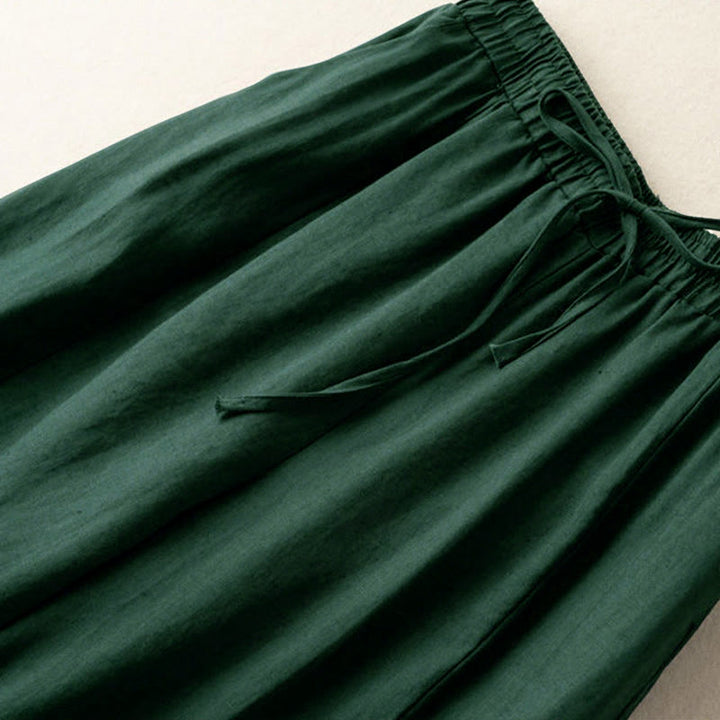 Buddha Stones Jednokolorowe Spodnie Capri o długości 7-8, skrócone, bawełniane, lniane, damskie, szerokie, z kieszeniami - image 21