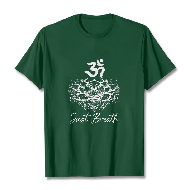 Koszulka z bawełny z motywem kwiatów lotosu i symbolem Om w Buddha Stones - ForestGreen - 2XL - image 1