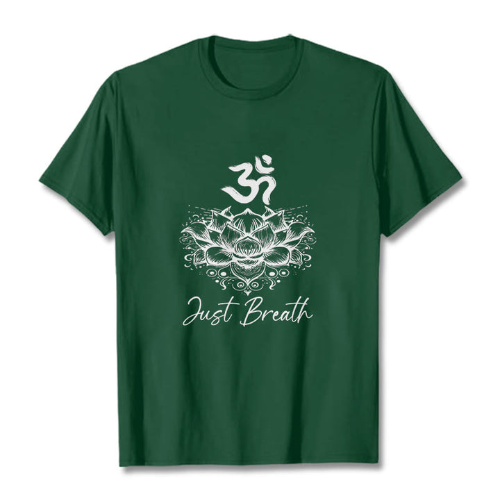 Koszulka z bawełny z motywem kwiatów lotosu i symbolem Om w Buddha Stones - ForestGreen - 2XL - image 1