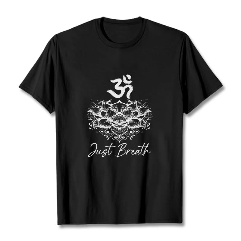 Koszulka z bawełny z motywem kwiatów lotosu i symbolem Om w Buddha Stones - Czarny - 2XL - image 3