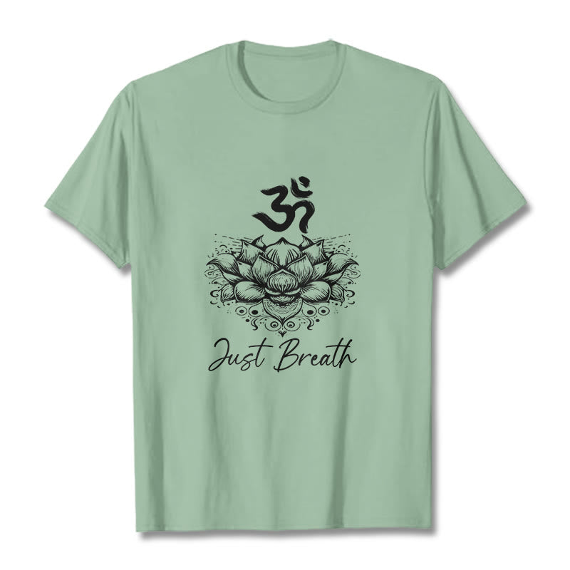 Koszulka z bawełny z motywem kwiatów lotosu i symbolem Om w Buddha Stones - PaleGreen - 2XL - image 14