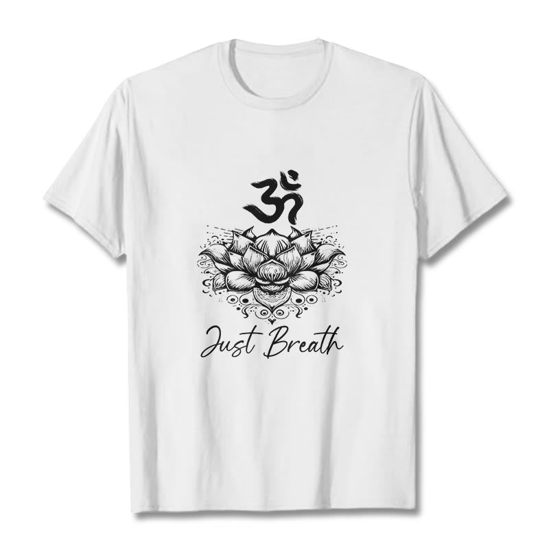 Koszulka z bawełny z motywem kwiatów lotosu i symbolem Om w Buddha Stones - Biały - 2XL - image 8