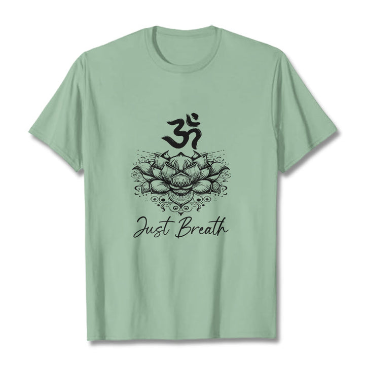 Koszulka z bawełny z motywem kwiatów lotosu i symbolem Om w Buddha Stones - PaleGreen - 2XL - image 15