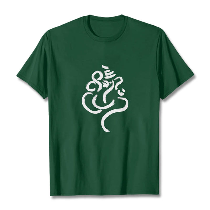Koszulka z bawełny z motywem kamieni Buddha Stones i Ganeshy - ForestGreen - 2XL - image 10