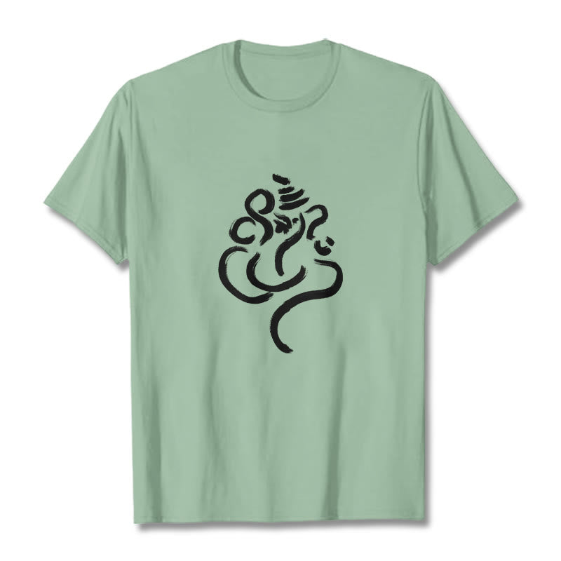 Koszulka z bawełny z motywem kamieni Buddha Stones i Ganeshy - PaleGreen - 2XL - image 14