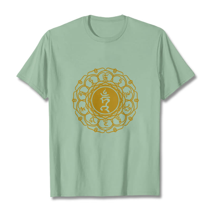 Koszulka z bawełny z motywem symbolu szumu i kamieni Buddha Stones , wzór Vishuddha - PaleGreen - 2XL - image 15