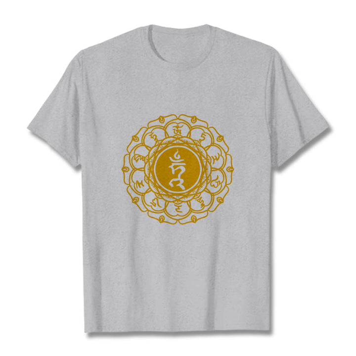 Koszulka z bawełny z motywem symbolu szumu i kamieni Buddha Stones , wzór Vishuddha - Jasnoszary - 2XL - image 20