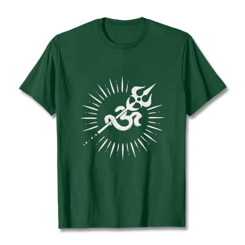 Koszulka z bawełny z motywem symbolu Om w kształcie trójzębu z Buddha Stones i promienistymi liniami - ForestGreen - 2XL - image 11