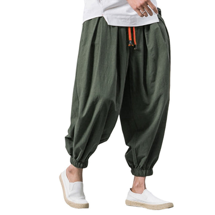 Spodnie sportowe męskie z bawełny w jednolitym kolorze, ściągane sznurkiem i kieszeniami, Buddha Stones Casual Sports - image 23