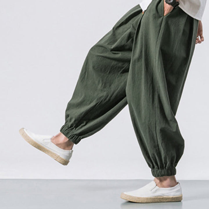 Spodnie sportowe męskie z bawełny w jednolitym kolorze, ściągane sznurkiem i kieszeniami, Buddha Stones Casual Sports - image 19