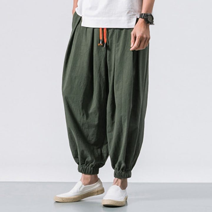 Spodnie sportowe męskie z bawełny w jednolitym kolorze, ściągane sznurkiem i kieszeniami, Buddha Stones Casual Sports - image 18