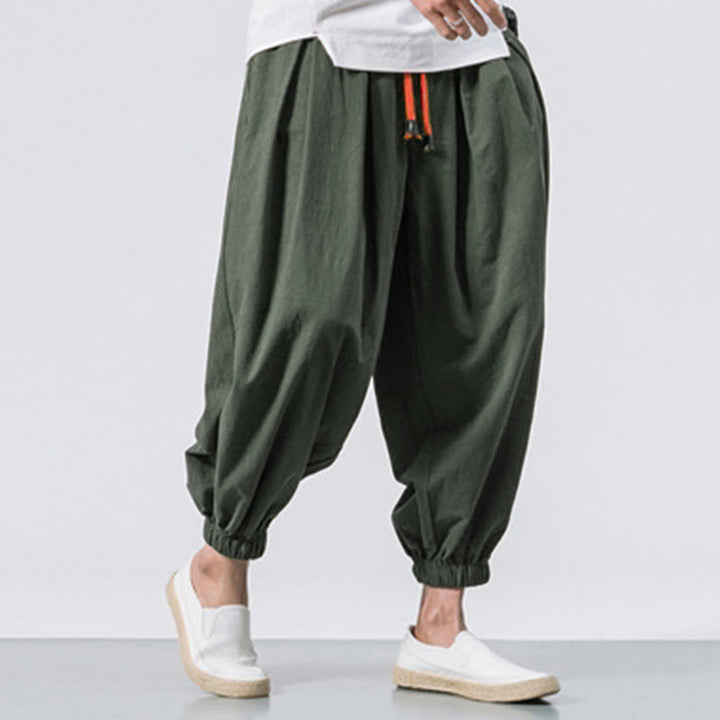 Spodnie sportowe męskie z bawełny w jednolitym kolorze, ściągane sznurkiem i kieszeniami, Buddha Stones Casual Sports - image 24