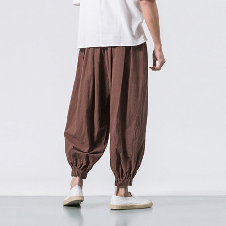 Spodnie sportowe męskie z bawełny w jednolitym kolorze, ściągane sznurkiem i kieszeniami, Buddha Stones Casual Sports - image 34