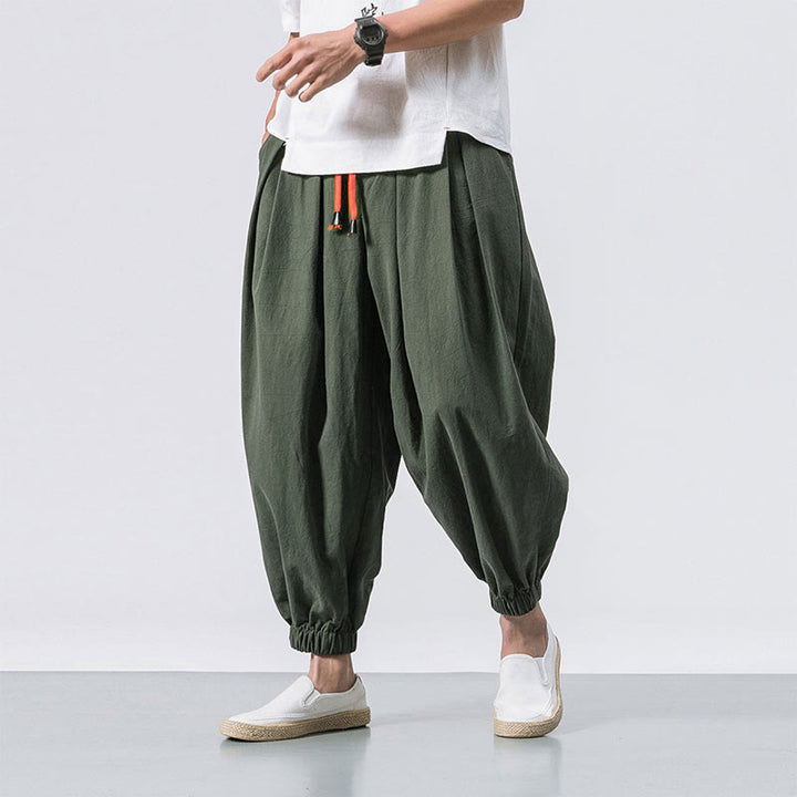 Spodnie sportowe męskie z bawełny w jednolitym kolorze, ściągane sznurkiem i kieszeniami, Buddha Stones Casual Sports - Oliwka - US/UK/AU46， EU56 (5XL) - image 15