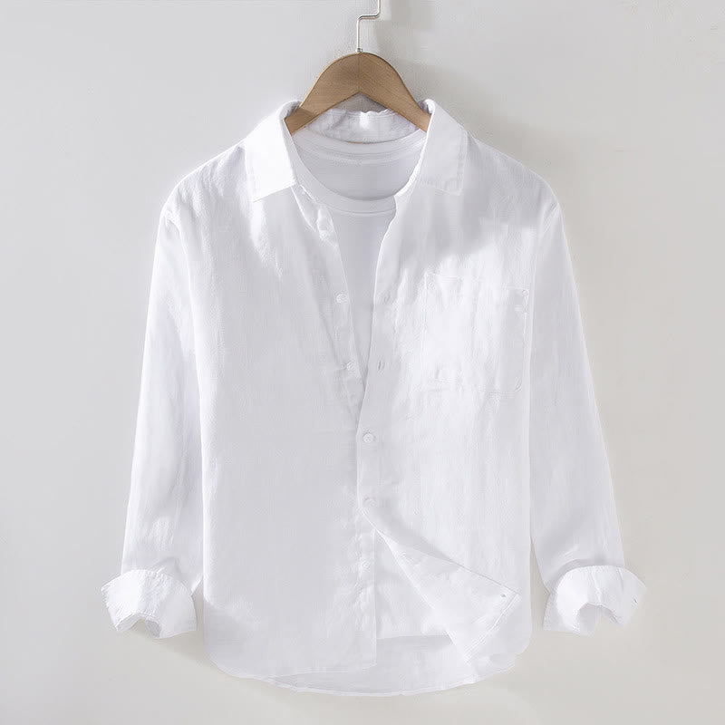 Koszula męska z długim rękawem i kieszenią, lniana, w jednolitym kolorze, z motywem Buddha Stones , wiosenna - Biały - US/UK/AU42， EU52 (3XL) - image 8