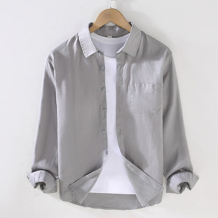 Koszula męska z długim rękawem i kieszenią, lniana, w jednolitym kolorze, z motywem Buddha Stones , wiosenna - Srebrny - US/UK/AU42， EU52 (3XL) - image 10