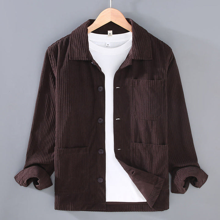 Kurtka męska z długim rękawem i kieszeniami, z motywem jesiennych Buddha Stones , zapinana na guziki - SaddleBrown - US/UK/AU42， EU52 (3XL) - image 8