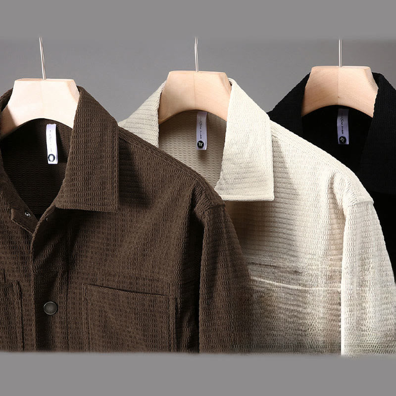 Kurtka męska z długim rękawem i kieszeniami, z klapami i guzikami w kolorze Buddha Stones - image 10