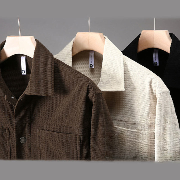 Kurtka męska z długim rękawem i kieszeniami, z klapami i guzikami w kolorze Buddha Stones - image 11