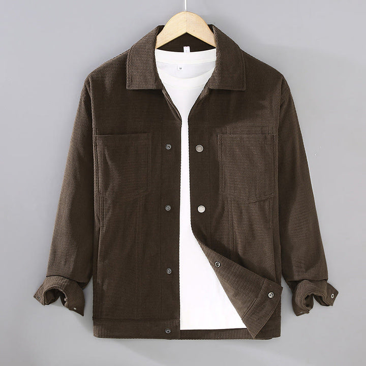 Kurtka męska z długim rękawem i kieszeniami, z klapami i guzikami w kolorze Buddha Stones - SaddleBrown - US/UK/AU42， EU52 (3XL) - image 9