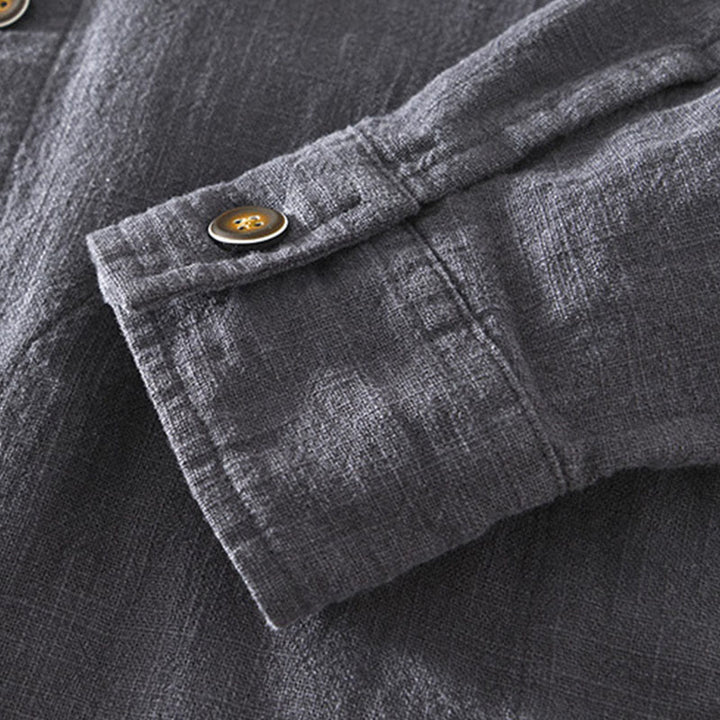 Kurtka męska z długim rękawem z lnu ramii z kieszeniami Buddha Stones Commute Plain Simple Buttons Design - image 18