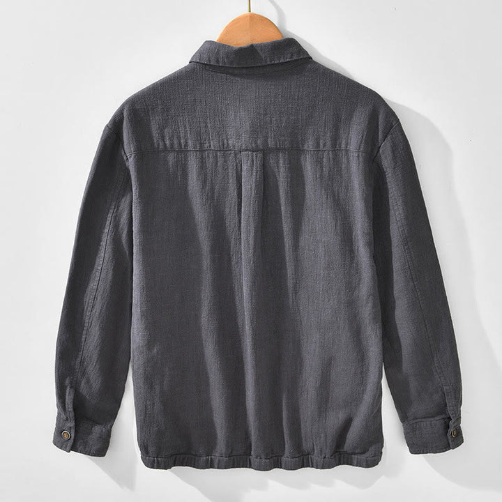 Kurtka męska z długim rękawem z lnu ramii z kieszeniami Buddha Stones Commute Plain Simple Buttons Design - image 18