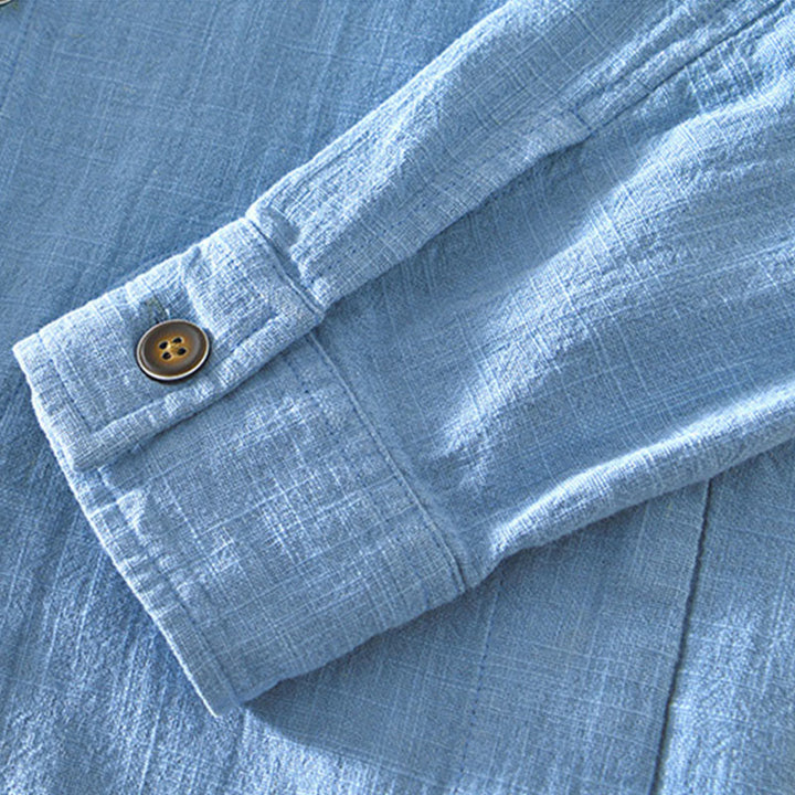 Kurtka męska z długim rękawem z lnu ramii z kieszeniami Buddha Stones Commute Plain Simple Buttons Design - image 14