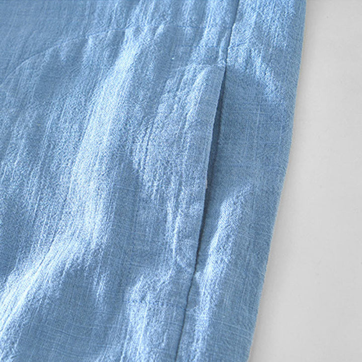 Kurtka męska z długim rękawem z lnu ramii z kieszeniami Buddha Stones Commute Plain Simple Buttons Design - image 24