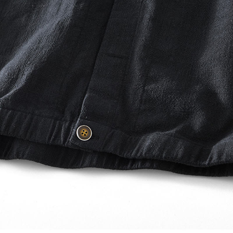 Kurtka męska z długim rękawem z lnu ramii z kieszeniami Buddha Stones Commute Plain Simple Buttons Design - image 10